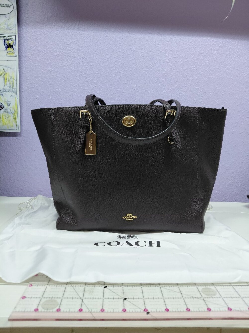 Coach Turnlock crossgrain leather laptop tote